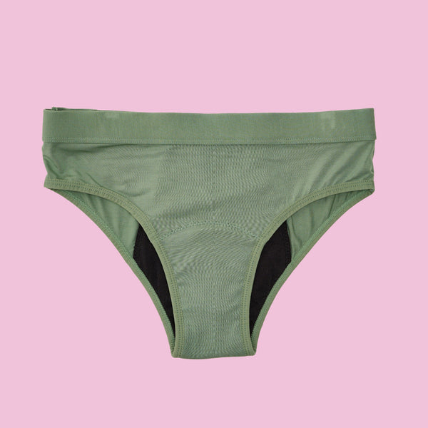 Green Bamboo Bikini Period Panties for Heavy Flow Front Side