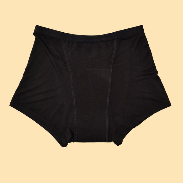 Black Bamboo Boyshort Period Panties for Heavy Flow Front Side